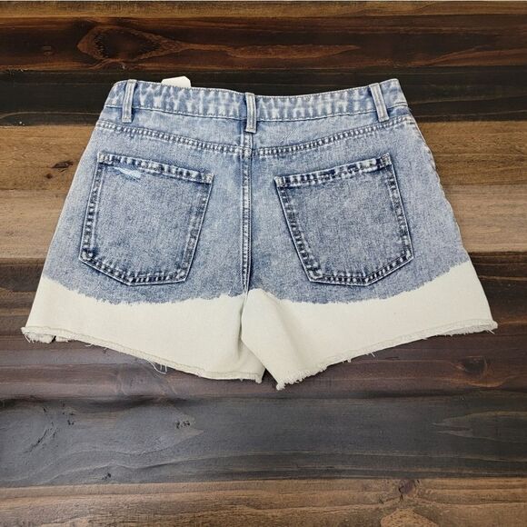 No Boundaries Double Color Denim Destructed Midi Jean Short High Rise Size 11 - Picture 2 of 9